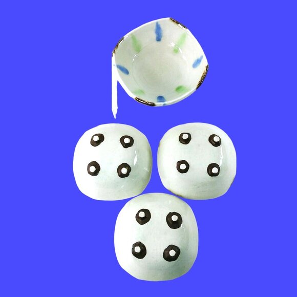 Footed Bowls Dipping Candy Nut Serving Gold Corner Accents Ceramic Set of 4 - Picture 2 of 6